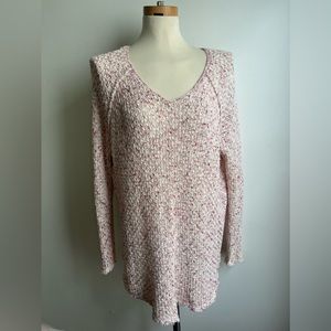 Free People Oversized Cotton Knit with Crochet Back Pink White Tunic S/P Pink